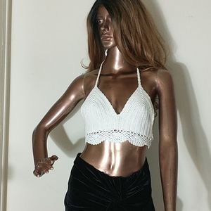 White crochet Love culture top